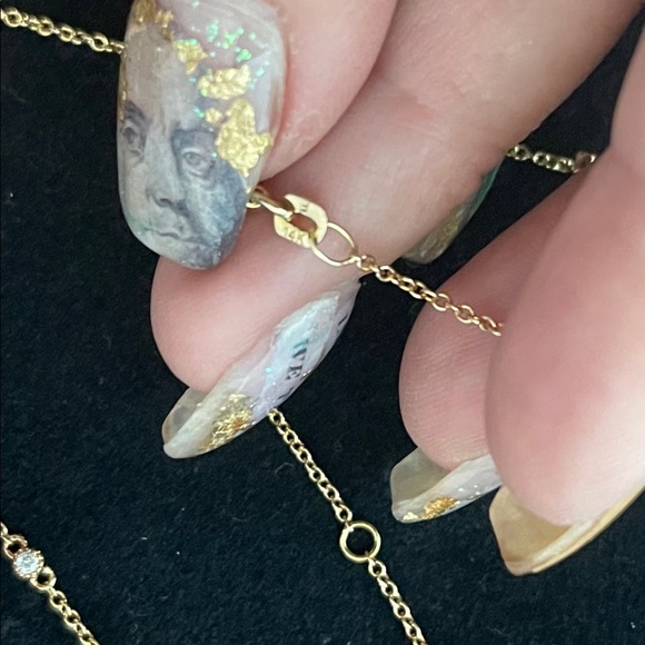 Genuine Diamonds Real 14K Yellow Gold Station Necklace. (NOT MAN MADE OR PLATED) - Picture 6 of 8